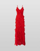Kafele Wavy Slit Maxi Dress In Red