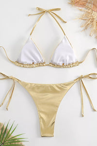 Miley Halter Bikini In Gold