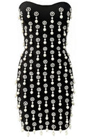 Faris Strapless Crystal Pearl Embellished Mini Dress In Black