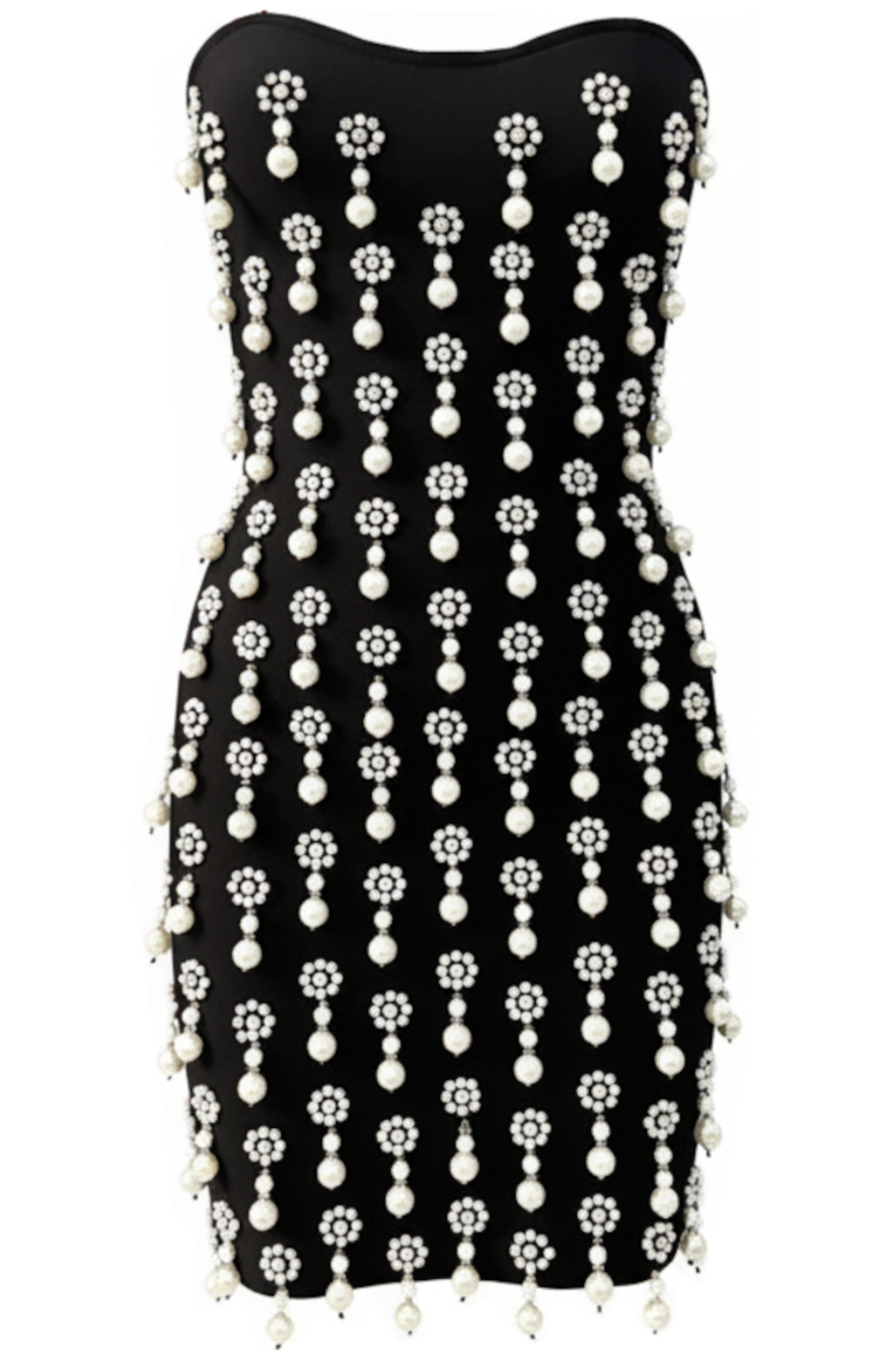 Faris Strapless Crystal Pearl Embellished Mini Dress In Black