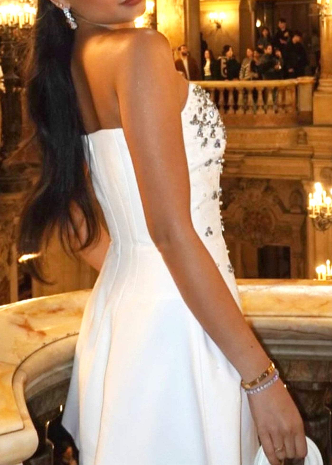 Zylar Crystal Strapless A Line Mini Dress In White