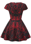 Leonius Short Sleeve Printed A Line Dress In Black Red