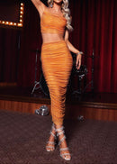 Laelthar Sparkly Draped Maxi Two Piece Dress In Orange