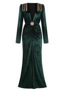 Kiki Velvet Tassel V-Neck Maxi Dress In Green