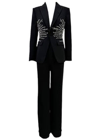 Teryl Long Sleeve Crystal Applique Suit In Black