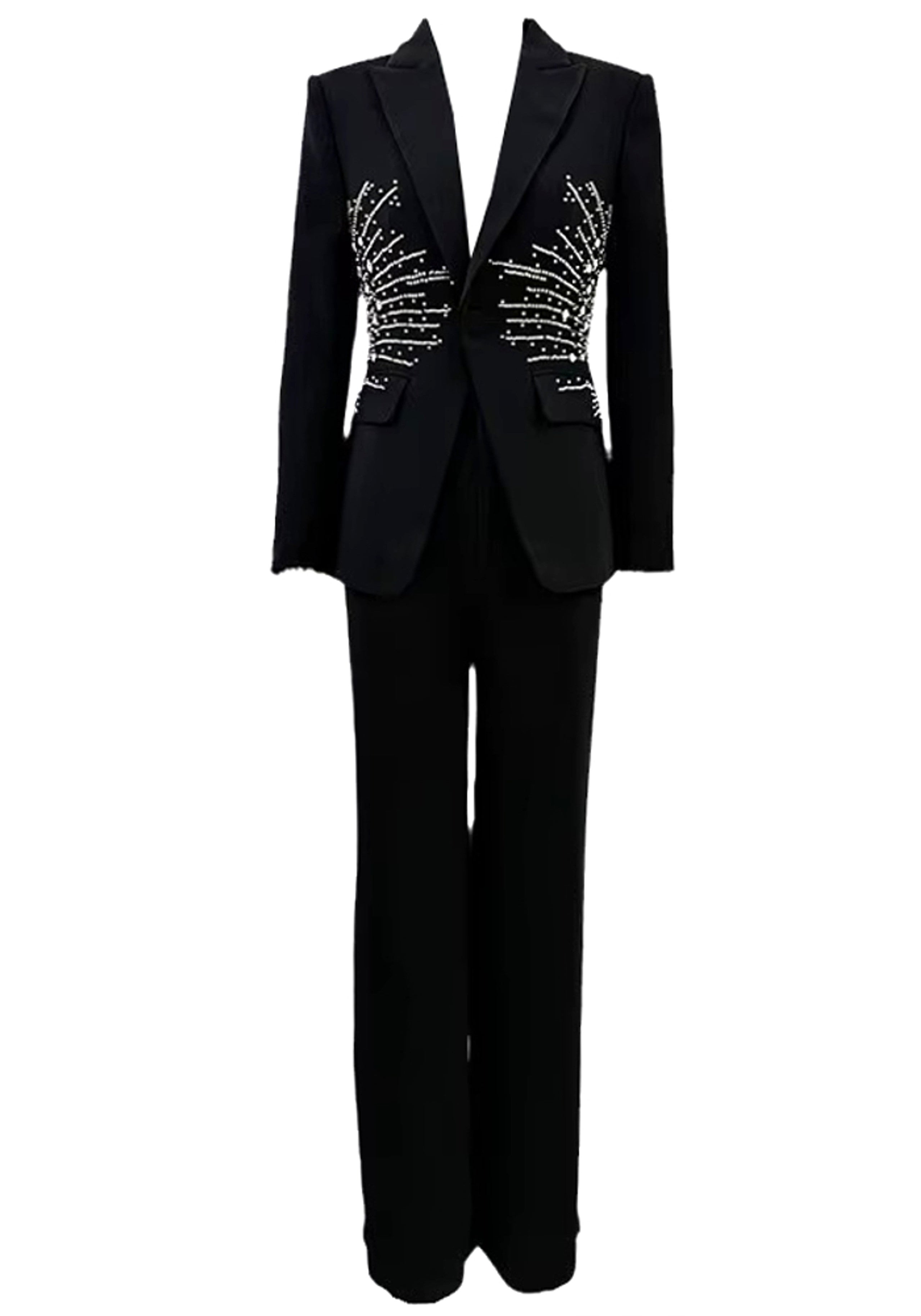 Teryl Long Sleeve Crystal Applique Suit In Black