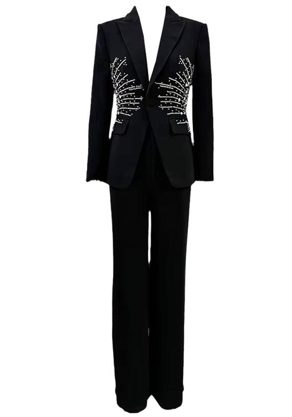 Teryl Long Sleeve Crystal Applique Suit In Black