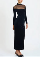 Doryxel Long Sleeve Mesh Insert Maxi Velvet Dress