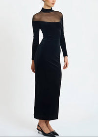 Doryxel Long Sleeve Mesh Insert Maxi Velvet Dress