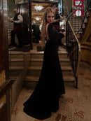 Meghyn Long Sleeve Draped Backless Maxi Dress In Black