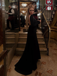 Meghyn Long Sleeve Draped Backless Maxi Dress In Black