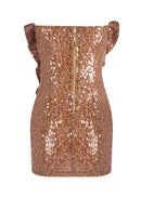 Jawahir Strapless Sequin Floral Ruffle Mini Dress In Brown