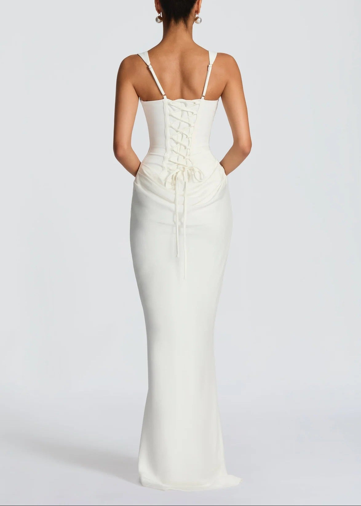 Feyza Corset Draped Maxi Dress In White