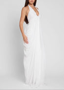 Ferdowsi Halter Draped Design Maxi Dress In White