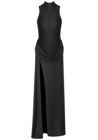 Gwydion Draped Detail Maxi Dress In Black