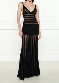 Aldwyn Striped Mesh Maxi Dress In Black