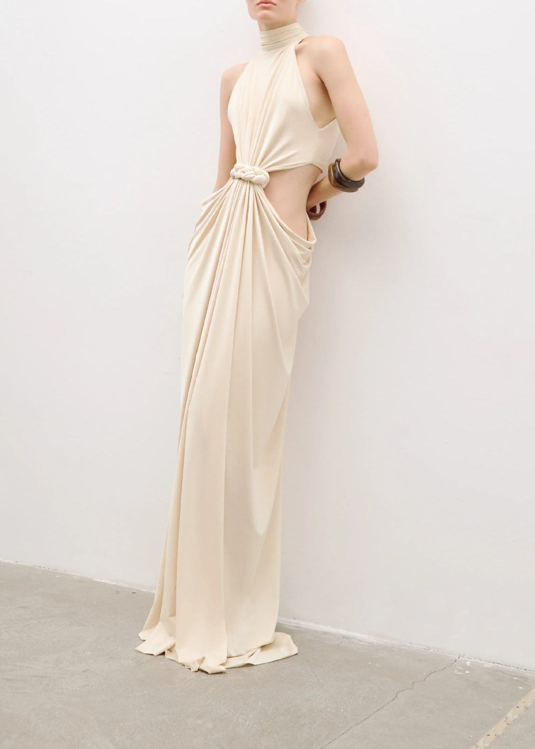 Emanar Draped Cutout Detail Maxi Dress In Ivory