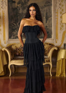 Koper Corseted Chiffon Maxi Dress Two-Piece Set In Black