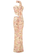 Nahuel Strapless Floral Two Piece Maxi Dress In Apricot