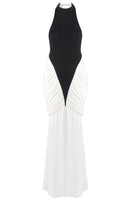Gaelion Halter Draped Detail Maxi Dress In Black White