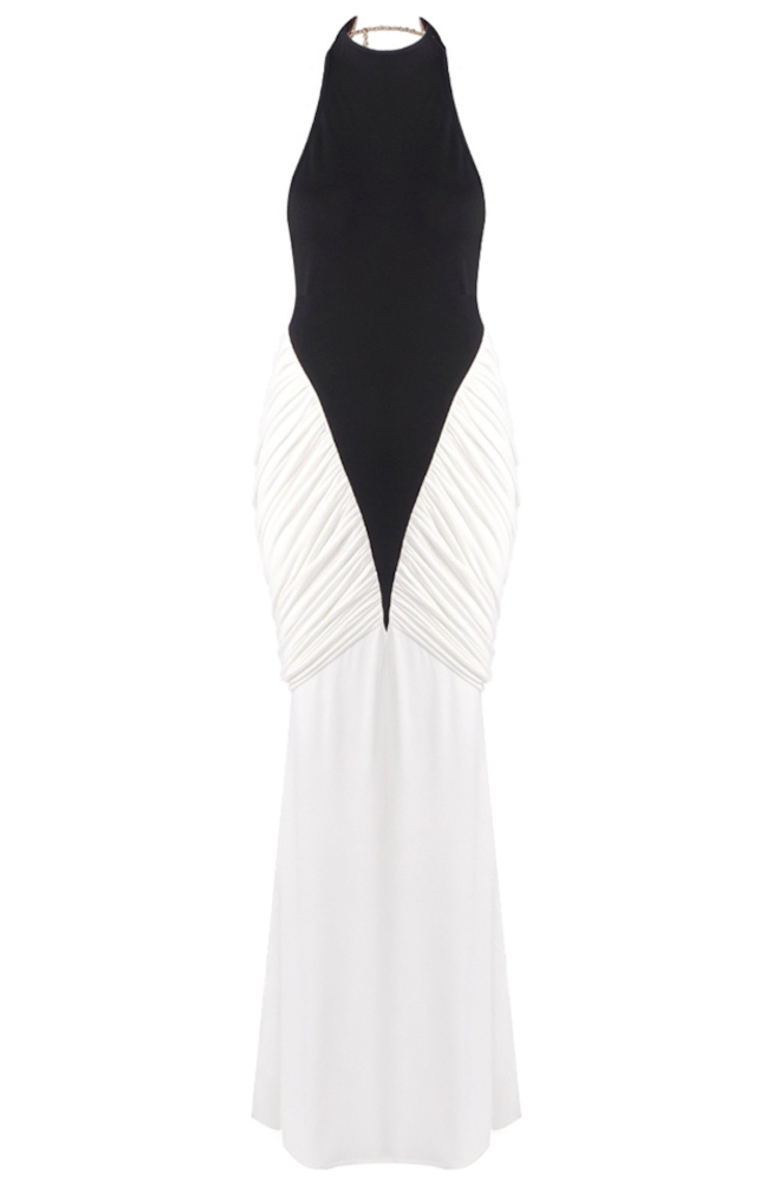 Gaelion Halter Draped Detail Maxi Dress In Black White