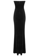 Marius Strapless Crystal Spiral Maxi Velvet Dress In Black
