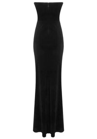 Marius Strapless Crystal Spiral Maxi Velvet Dress In Black