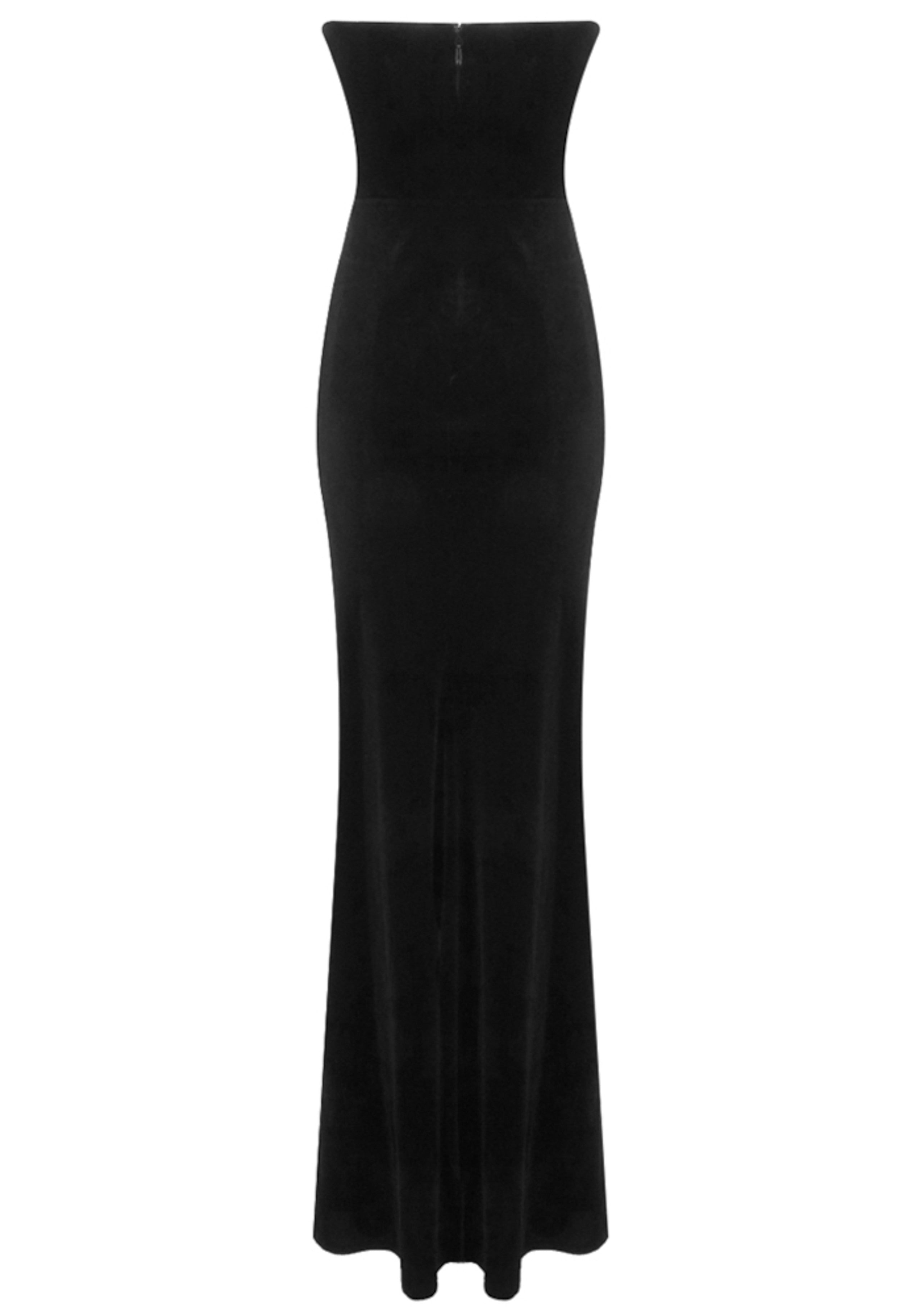 Marius Strapless Crystal Spiral Maxi Velvet Dress In Black