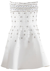 Zylar Crystal Strapless A Line Mini Dress In White