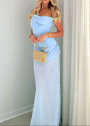 Ryron One Shoulder Corset Draped Maxi Dress In Blue