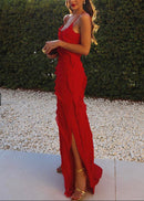 Kafele Wavy Slit Maxi Dress In Red