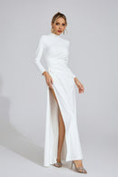 Calyx Long Sleeves Draped Detail Maxi Dress In White