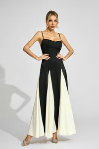 Clotilde Contrast Color Suspender Maxi Dress In Black
