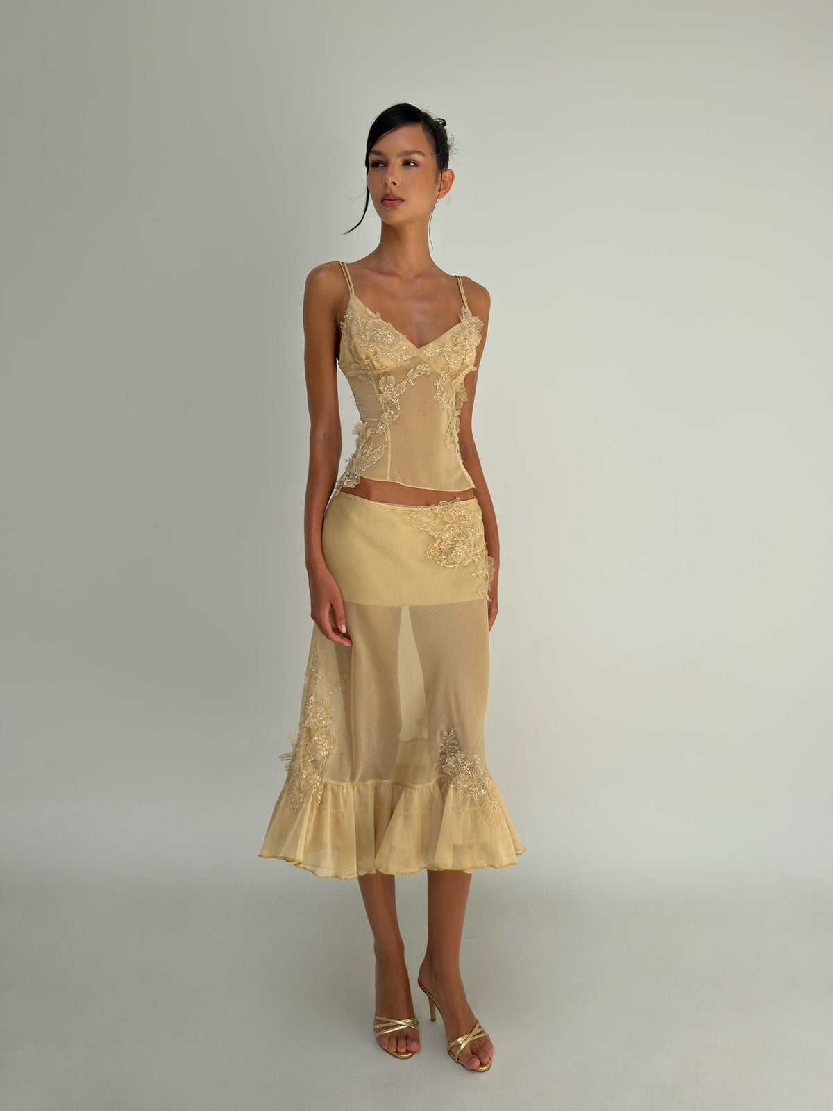 Coralis Embroidered Sequin Top And Ruffled Skirt Two-piece Set