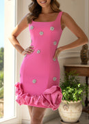 Isobaria Crystal Detail Floral Puff Hem Mini Dress In Blue