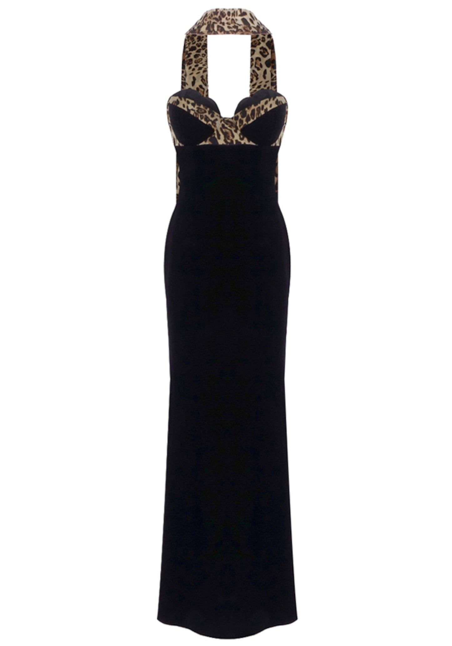 Jyressa Strapless Animal Print Bustier Maxi Velvet Dress In Black