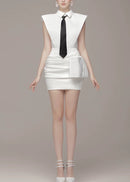 Xanriel Folded Collar Bow Mini Dress