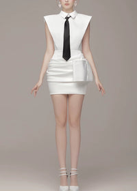 Xanriel Folded Collar Bow Mini Dress
