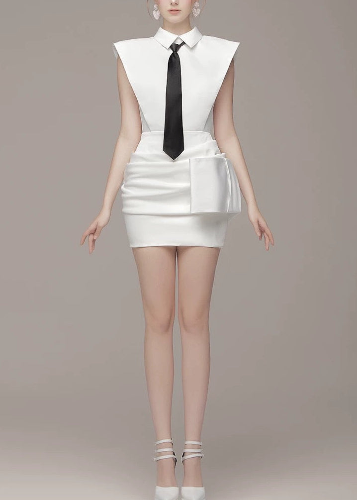 Xanriel Folded Collar Bow Mini Dress