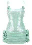 Quivyx Sequin Floral Draped Corset Mini Dress In Green