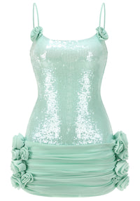 Quivyx Sequin Floral Draped Corset Mini Dress In Green