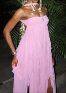 Noelia Strapless Ruffle Maxi Dress In Lavender Pink