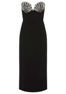 Darold Strapless Seashell Bustier Midi Dress In Black