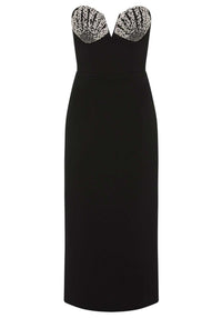 Darold Strapless Seashell Bustier Midi Dress In Black