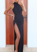 Gwydion Draped Detail Maxi Dress In Black