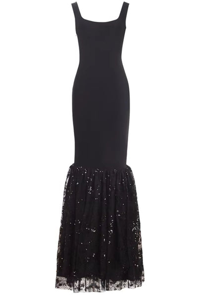 Akilina Mermaid Sequin Lace Maxi Dress In Black