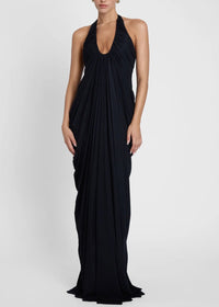 Ferdowsi Halter Draped Design Maxi Dress In Black
