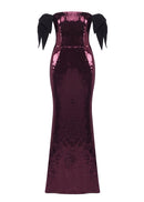 Ediva Bow Detail Bardot Sequin Maxi Dress In Brown