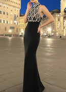 Ronica Halter Crystal Mermaid Maxi Dress In Black