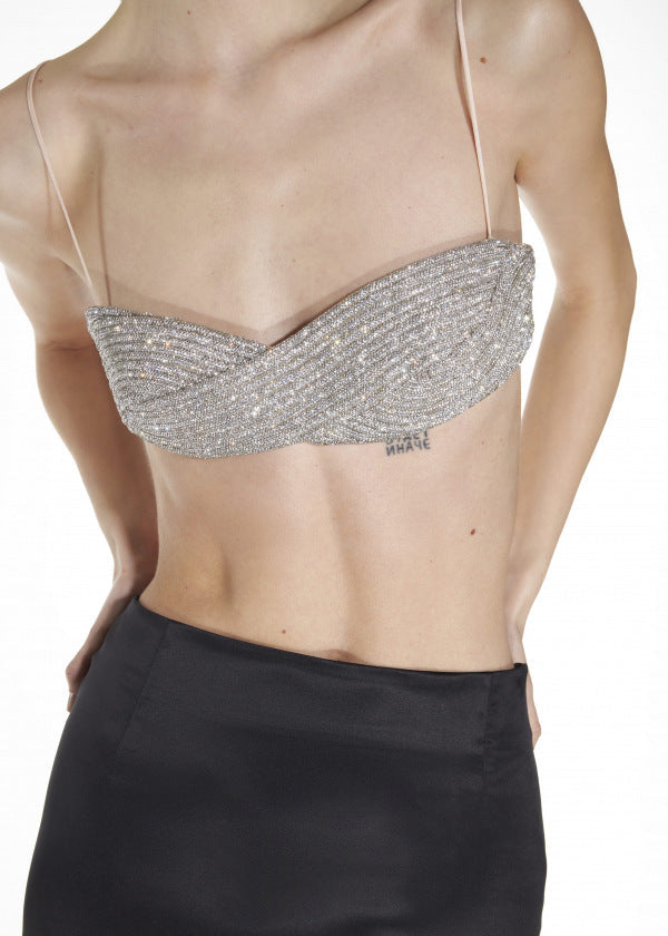 Izvra Crystal Bra Top In Silver